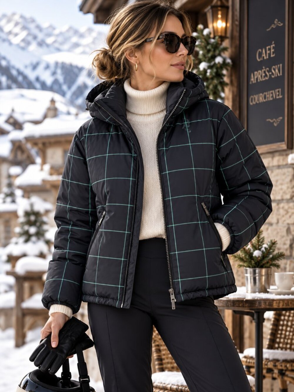 MAUI & SONS | Black & Teal Checked Ski Snowboard Jacket – Women’s Small